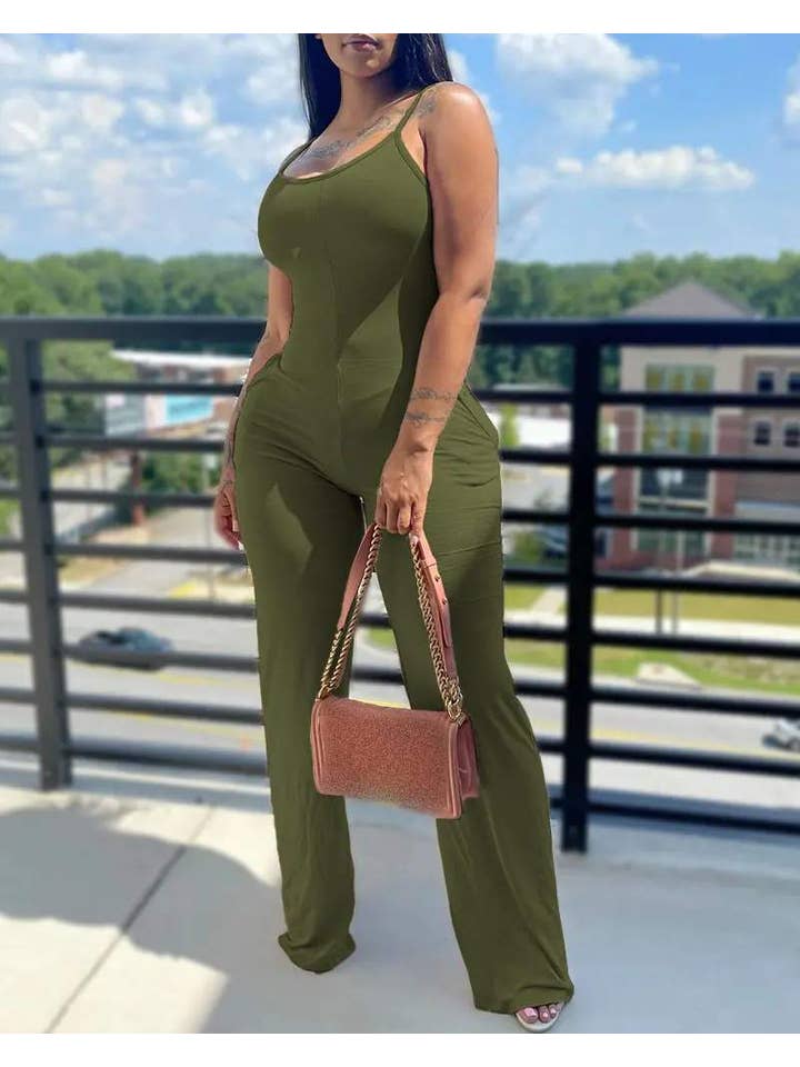 Queen Fashion - Wholesale Jumpsuit - Women's - u neck sleeveless pocket design jumpsuit