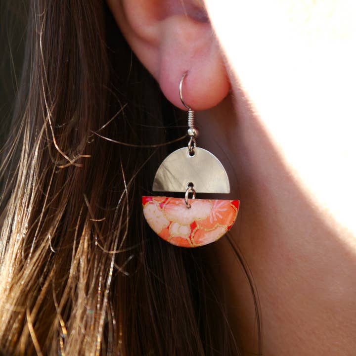 Dix janvier - Vente Boucles d'oreilles pendantes - Boucles d'oreilles en papier japonais - Tsuki - Violet2