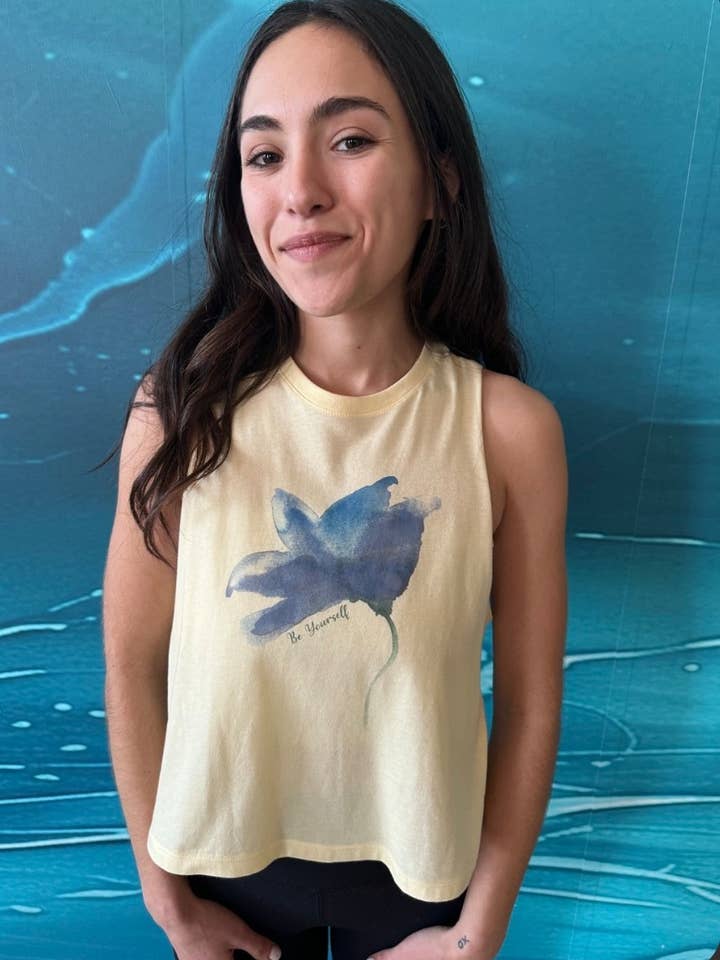 BE YOURSELF Racerback Cropped Tank for wholesale by Blue Mermaid Art