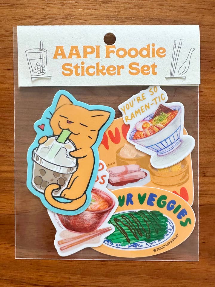 AAPI Voedsel Liefhebbers Sticker Set: Dim Sum, Ramen, Boba voor wholesale door Jennifer Yung Art