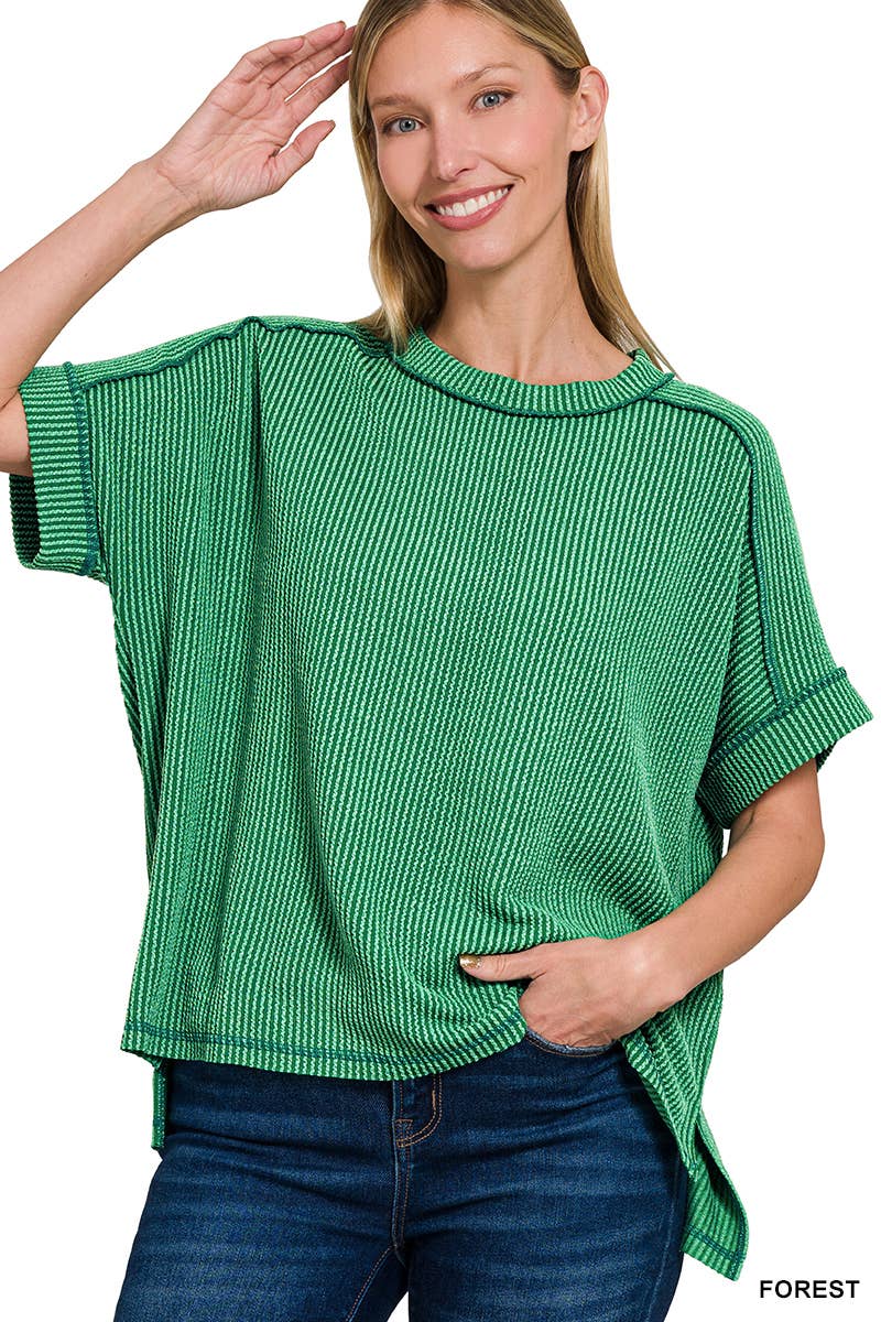 42POPS – wholesale Stickad topp - Dam – .Corded Rib Kortärmad Topp med Rå Kant66