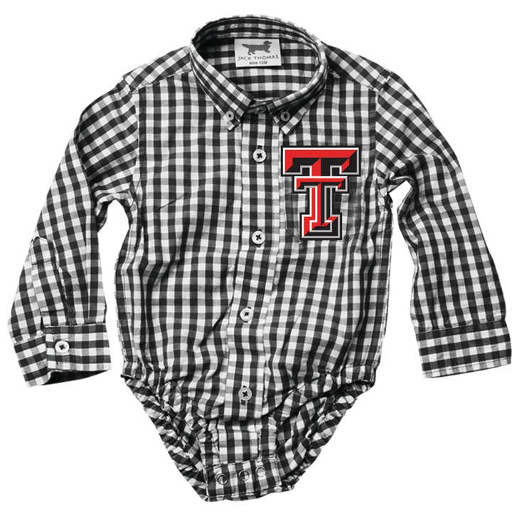 Texas Tech Red Raiders Infant LS Gingham Onesie - Black for wholesale by Wes and Willy