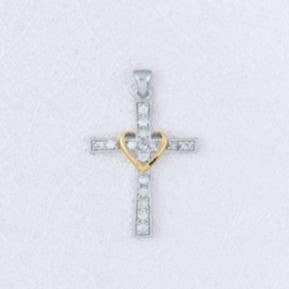 Pavé CZ cross pendant; gold, rhodium 2-tone for wholesale by S&A Fashions