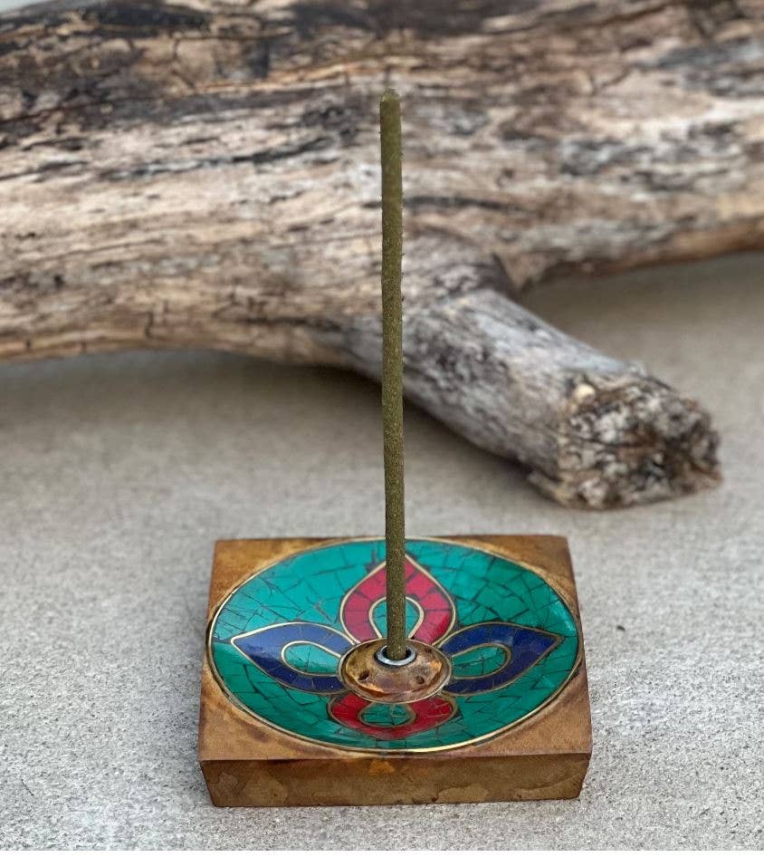 Lungta Imports - Wholesale Wierookhouder - Handgemaakte Tibetaanse wierookbrander, met de hand ingelegde steen Nepal7