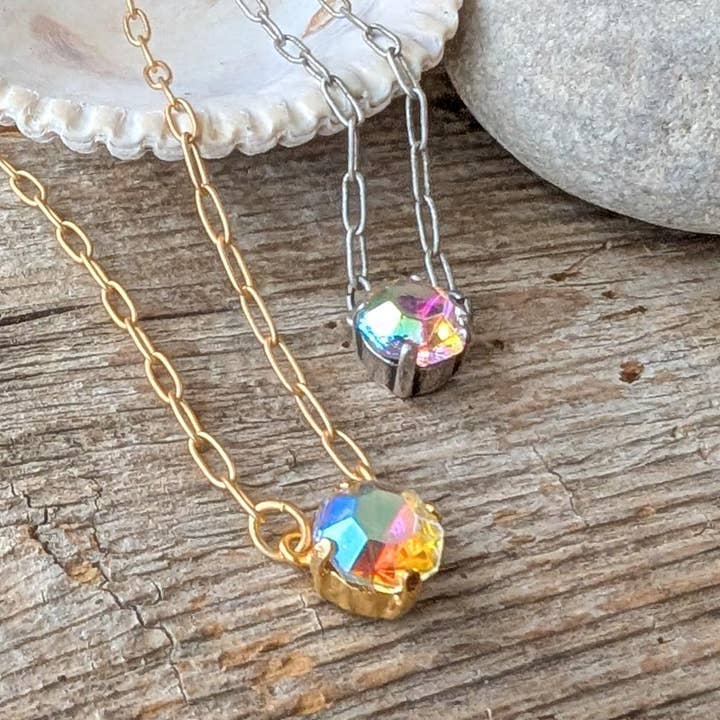 Clear Aurora Borealis Vintage Rhinestone Necklace for wholesale by Christine Stoll | Altered Relics