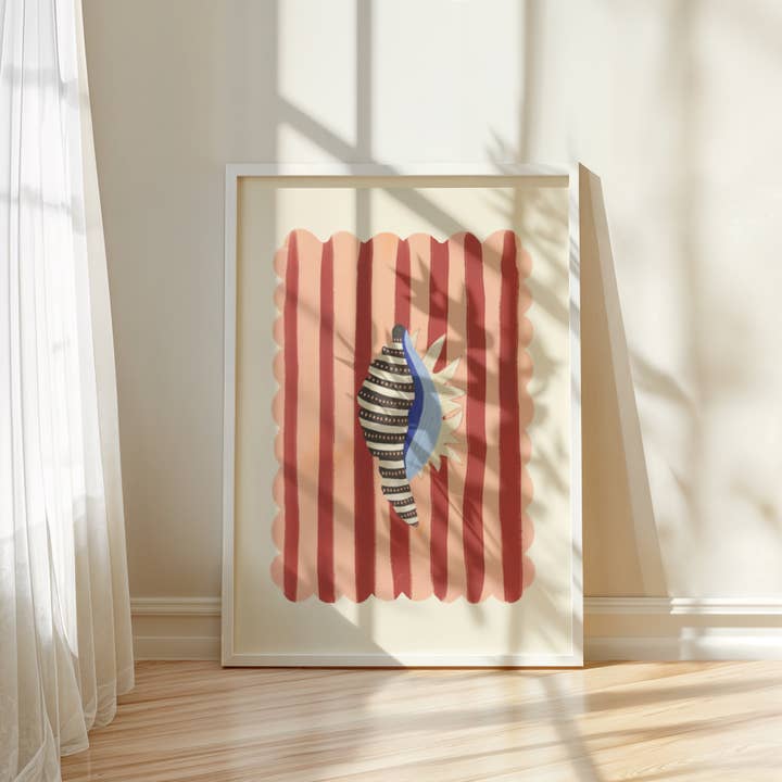 Kate Fox Design - Vendita all'ingrosso Stampa artistica - Disegno astratto a mano di conchiglia a strisce nere, stampa artistica3