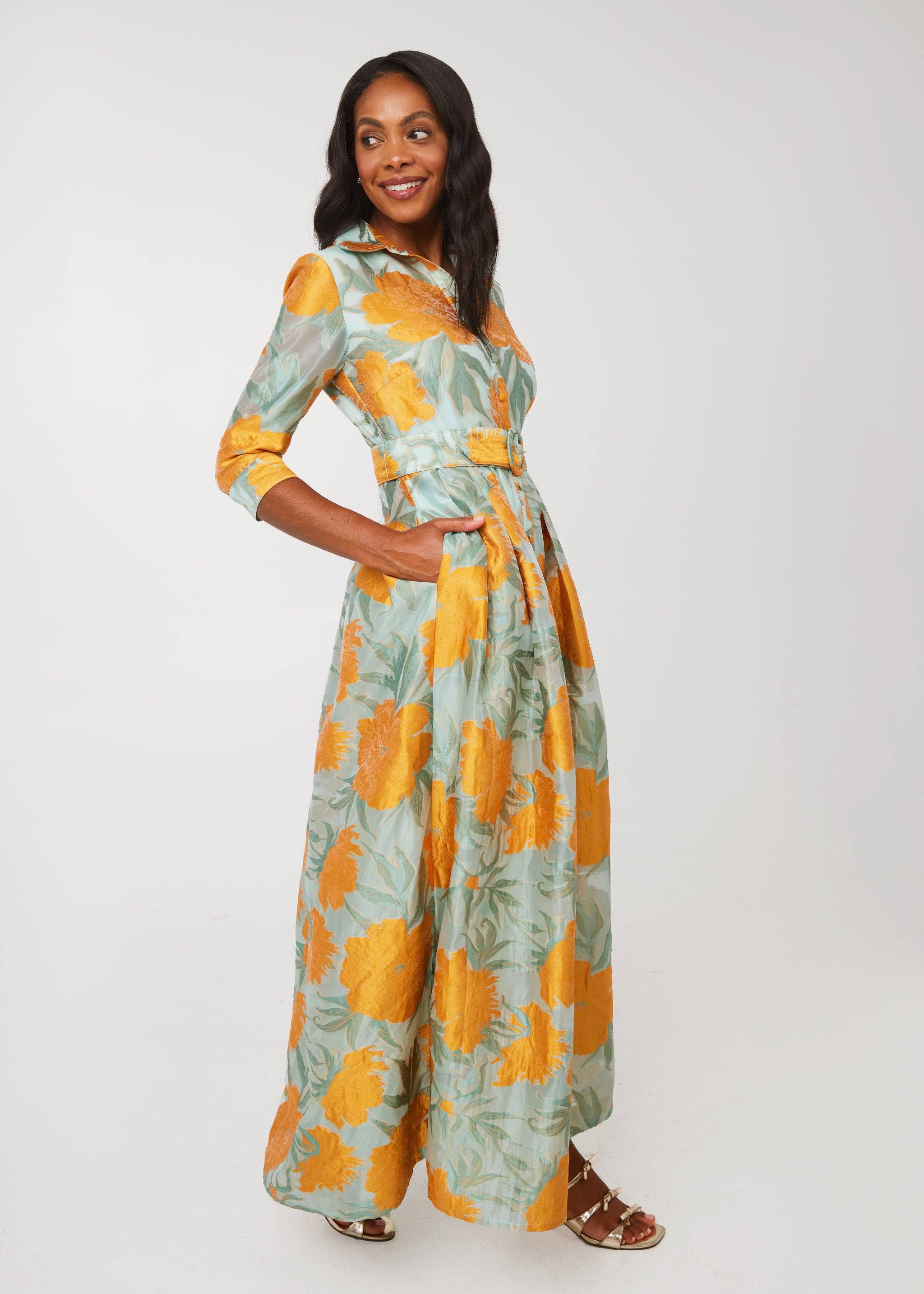 Orange Cecilia Gown Mint Pansy Vine Organza for wholesale on Faire3