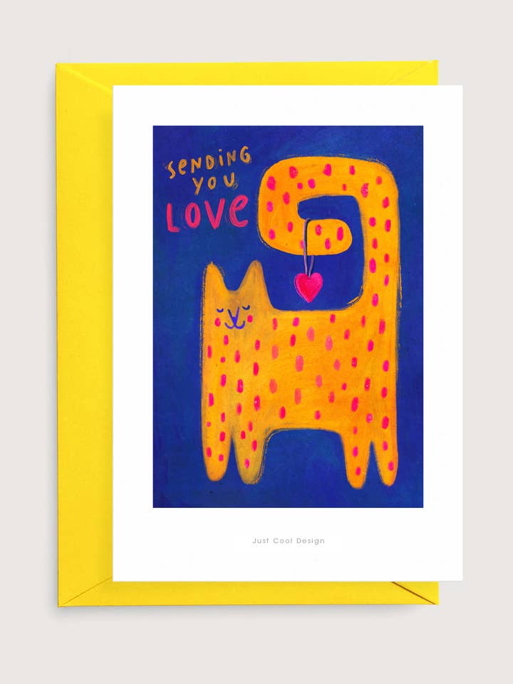 Sending You Love | A6 Cat Illustration Card | Mini Art Print for wholesale by Just Cool Design