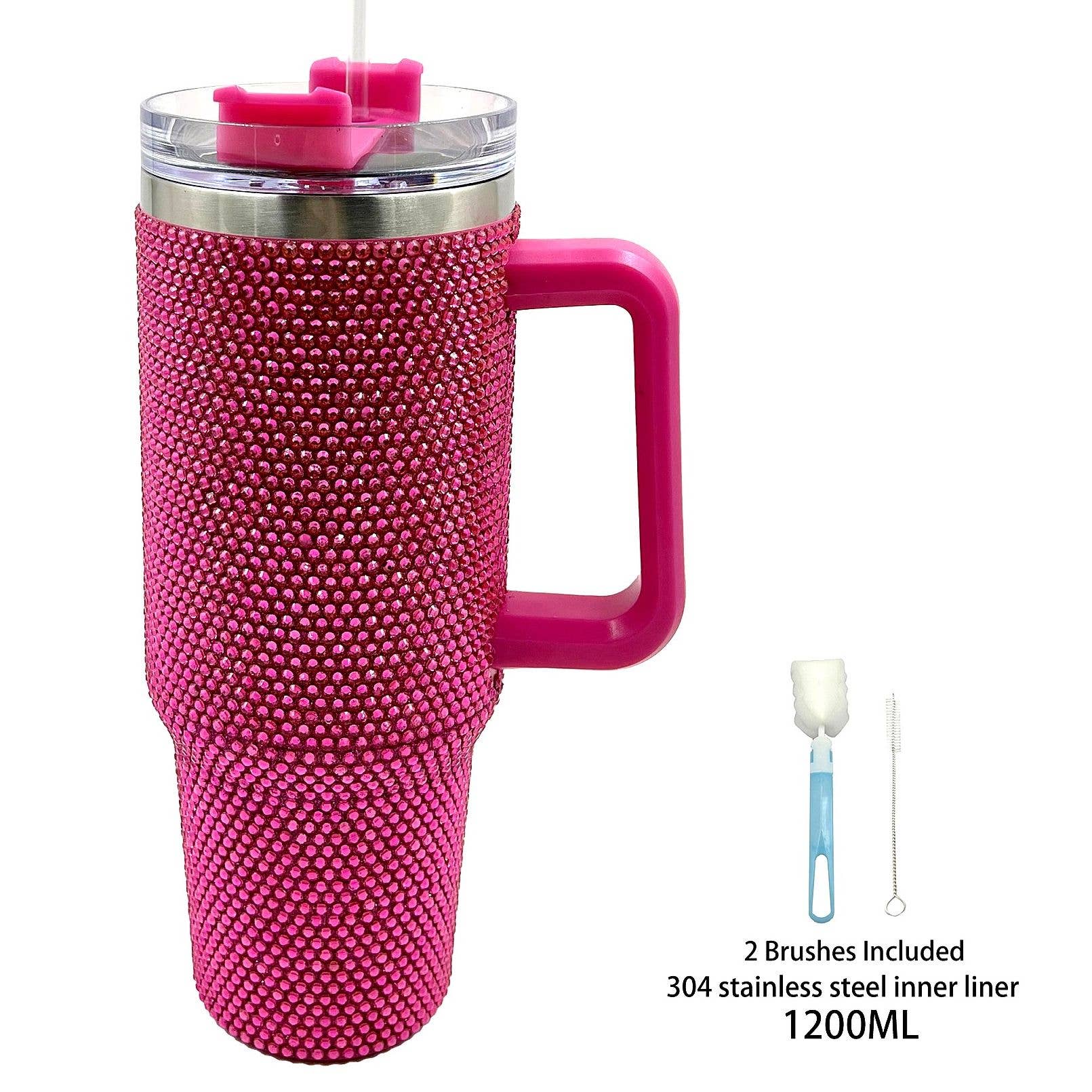 Diacly - Wholesale Insulated Mug/Tumbler - Bling Solid Rhinestone Tumbler Straw with 2 Brushes Spong14