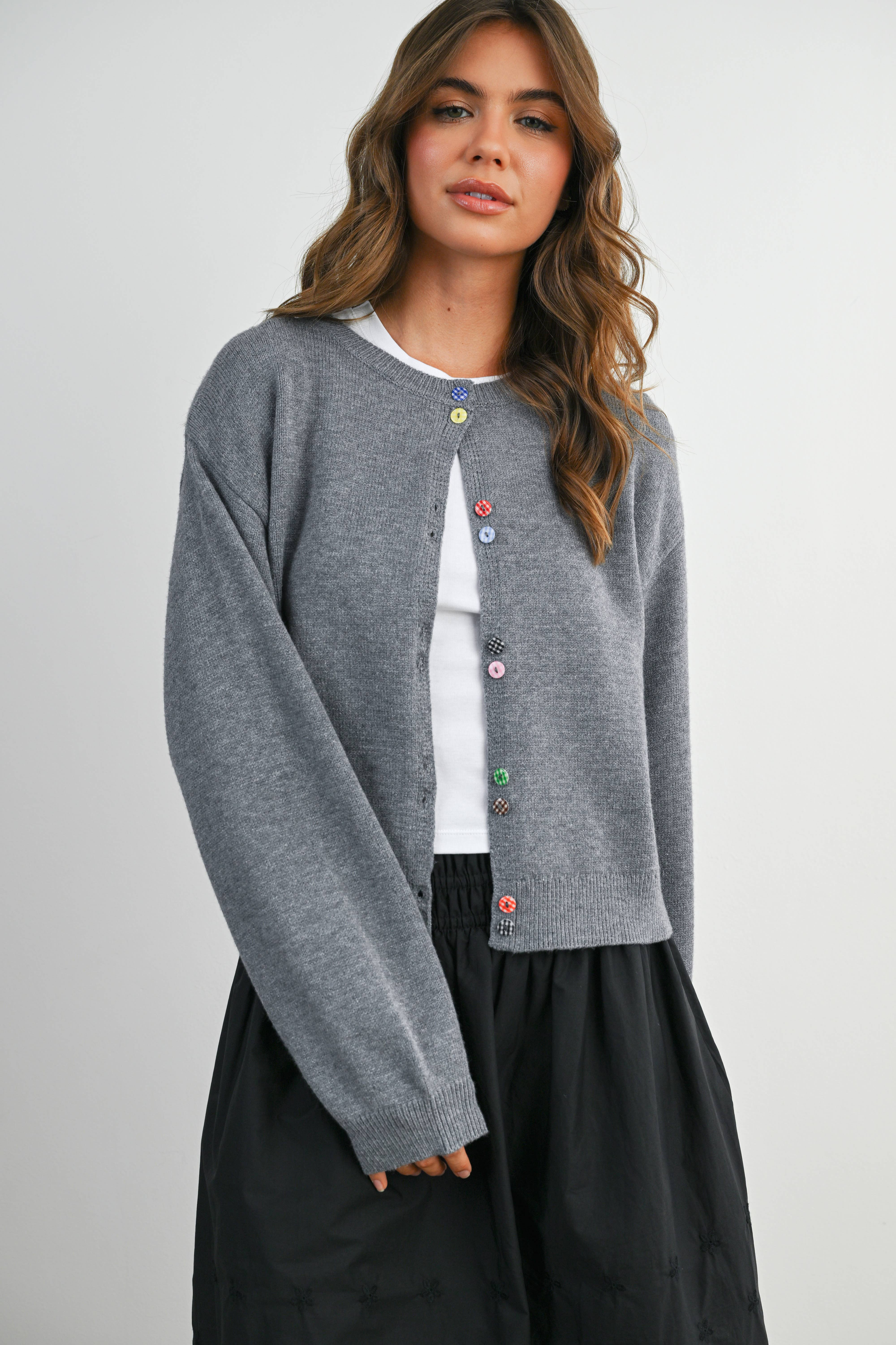 BUTTERMELON - Wholesale Cardigan - Women's - Long Sleeve Buttoned Cropped Cardigan - BMC790620