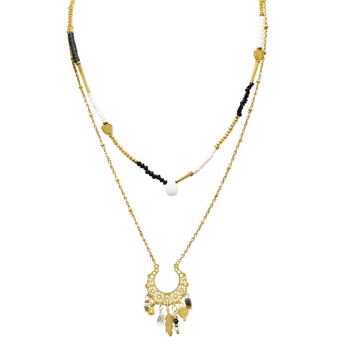 AMORINO SRL - Wholesale Pendant/Charm Necklace - DOUBLE STRAND NECKLACE WITH BEADS AND PENDANT - NK21124168E671