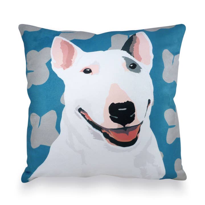 Housse de coussin Bull Terrier anglais pour la vente par Leslie Gerry