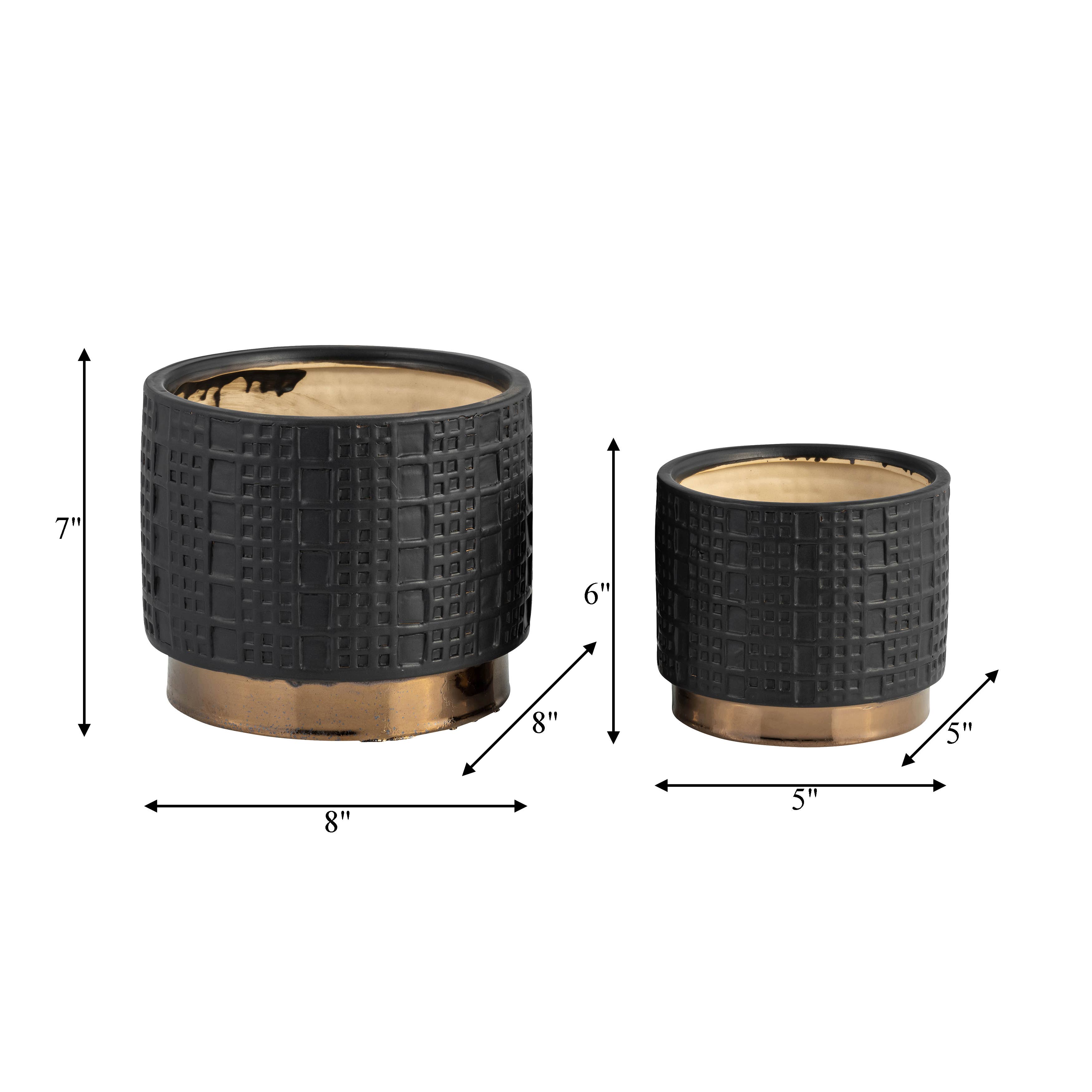 Sagebrook Home - Wholesale Plant Pot - Planter Set of 2 - Black Ceramic Raised Mesh, 6/8 in.3