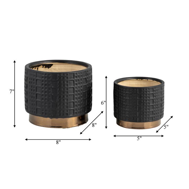 Sagebrook Home - Wholesale Plant Pot - Planter Set of 2 - Black Ceramic Raised Mesh, 6/8 in.3
