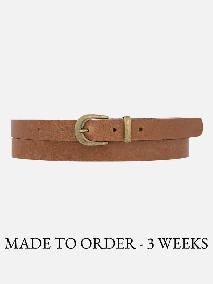 OP BESTELLING Ank | Smalle leren riem met gouden gesp en riemlus voor wholesale door Amsterdam Heritage Belts, Bags, Apparel & Jackets EU