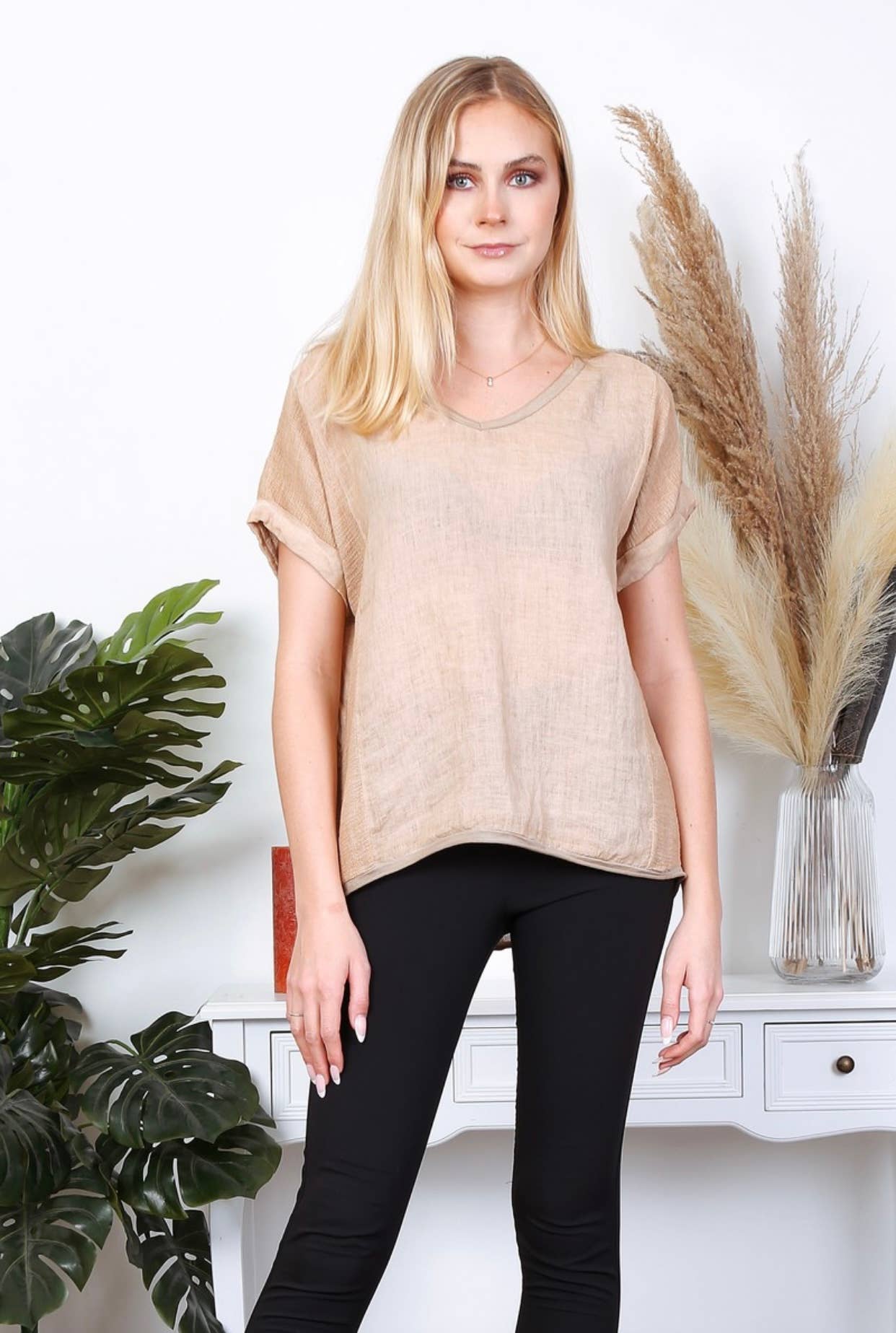 LÉA & LUC - Vente T-shirt – femme - T-Shirt texturé en 100% lin REF. 6517