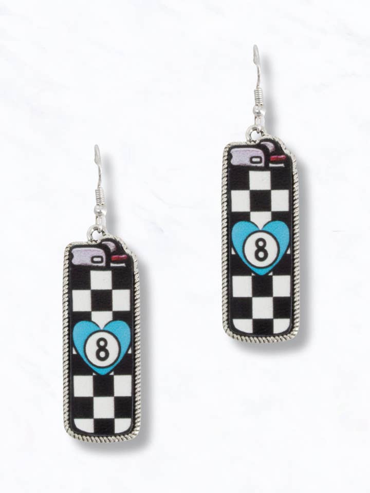 Retro Western Checkered 8-Ball Earrings for wholesale by Suzie Q USA