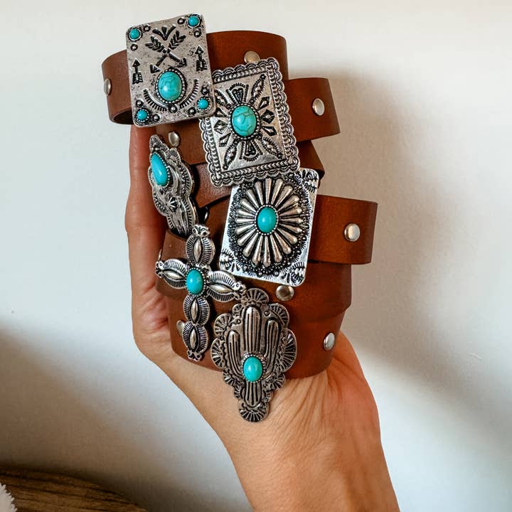 Boho Ranch Shop - Wholesale Cuff Bracelet - Western Leather Snap Cuff Bracelets - stamping concho cactus