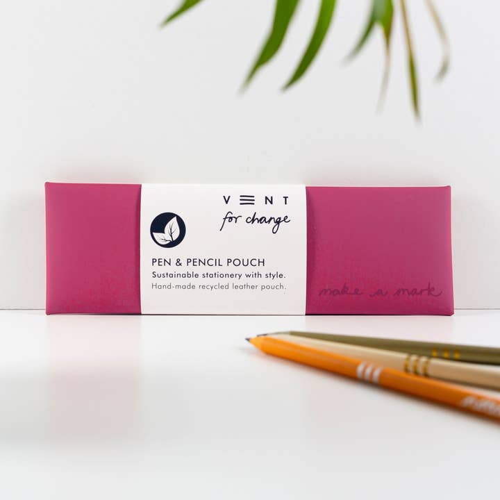 Pen / Pencil Pouch Recycled Leather - Pink for wholesale by VENT for Change USA
