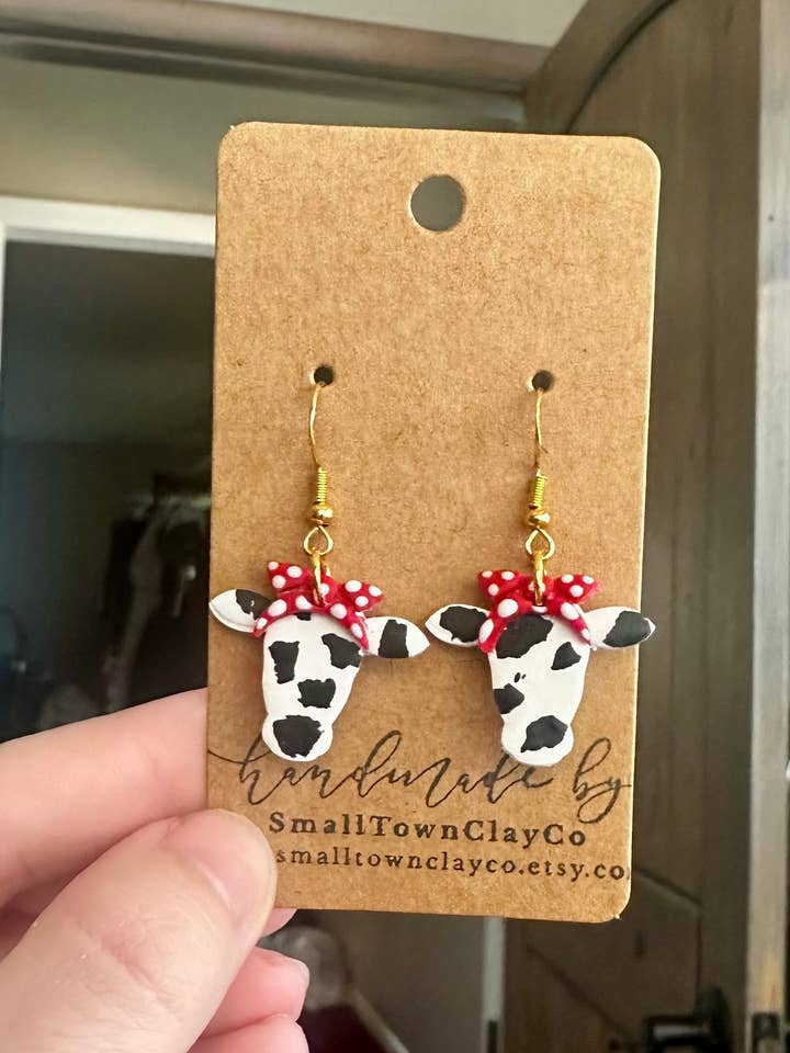 Red bandana cow dangle for wholesale by SmallTownClayCo