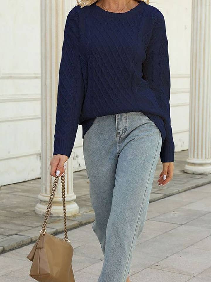 Lily Clothing - Wholesale Knit Sweater - Women's - Stylish crew neck loose pullover with button cord4