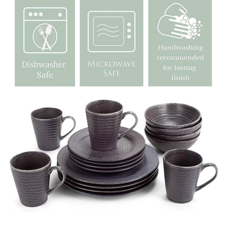EAST AVENUE - Wholesale Dinnerware Set - 16 Piece Dinner Set Ribbed Black