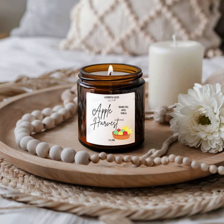 Cosecha de Manzana - Vela de Soja - 7oz Vidrio Ámbar para venta al por mayor de Lavender & Lillies