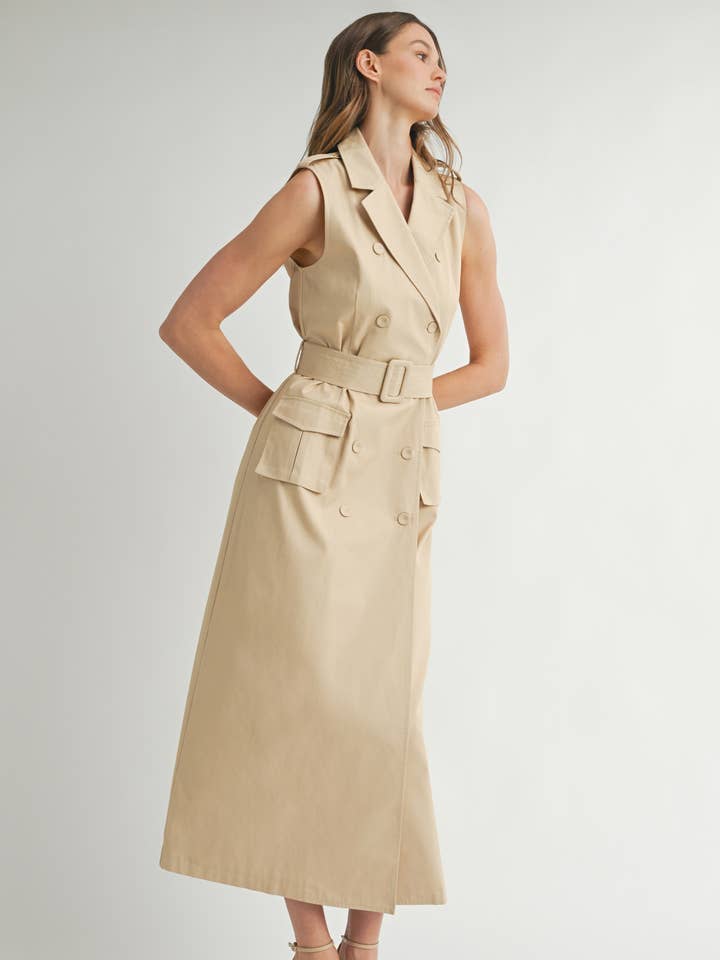 IVORY COMBO LD1869 Sleeveless Trench Coat Dress for wholesale on Faire