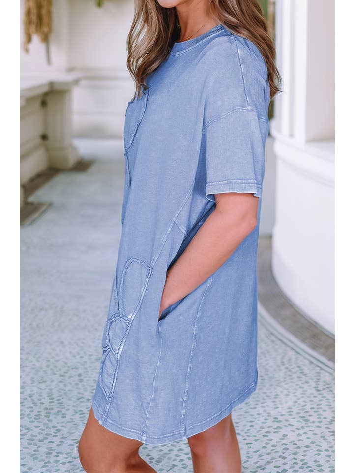 Little Daisy Closet - Wholesale Dress - Women's - LDC Mineral Wash Flower Patchwork Mini T Shirt Dress