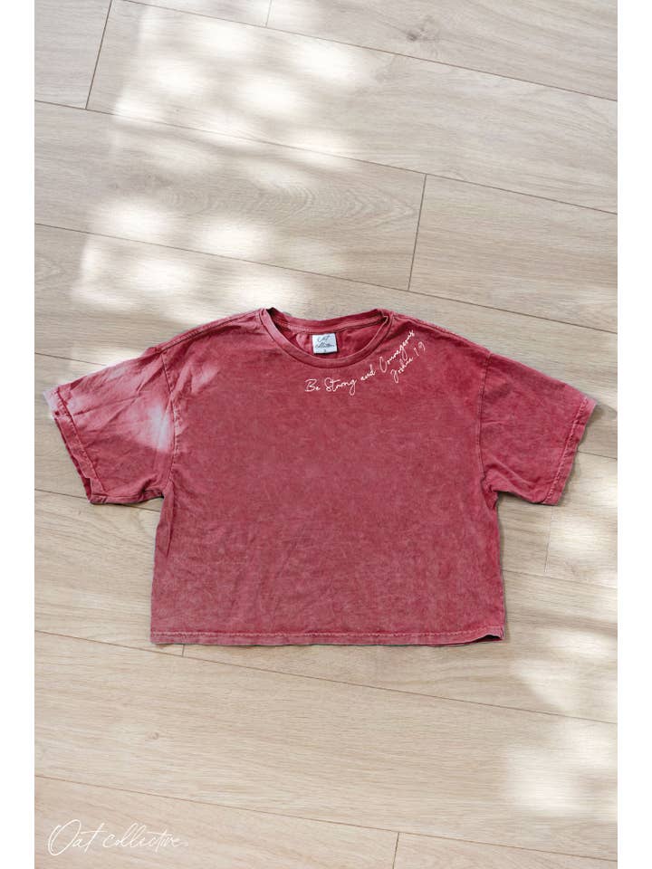 OAT COLLECTIVE - Wholesale Screen Printed T-Shirt - Women's - BE STRONG Cropped Mineral Graphic Top