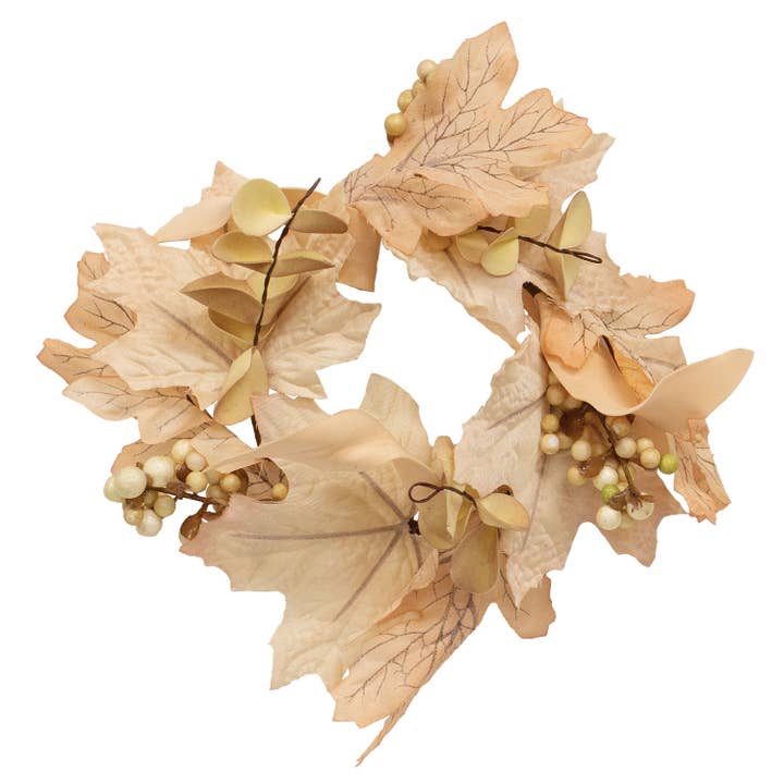 Natural Leaves, Clusters & Eucalyptus Candle Ring, 3.5" for wholesale by Col House Designs