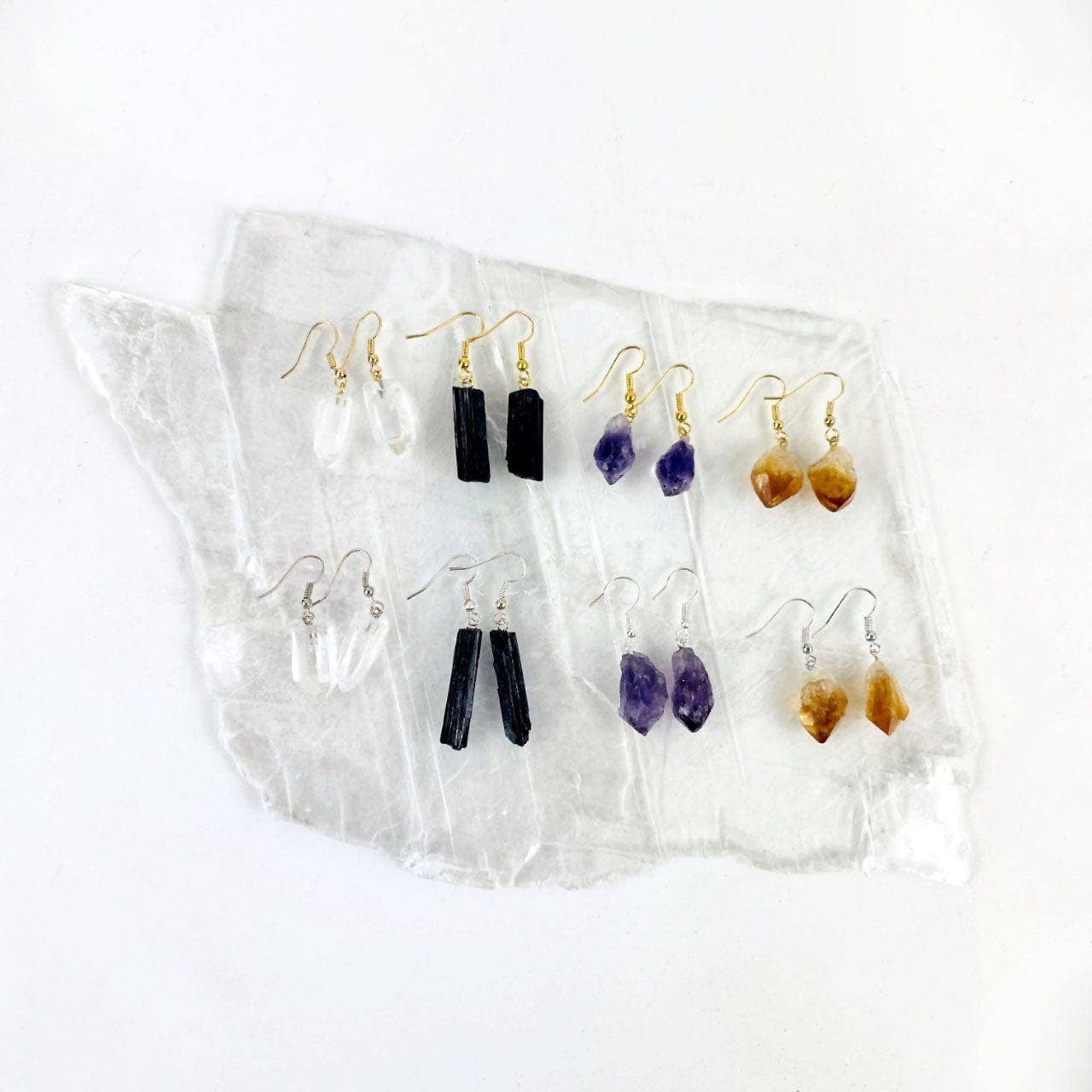 Rock Paradise - Wholesale Dangle Earrings - Crystal Point Earrings - Amethyst / Citrine / Clear Crystal points - Gold or Silver Bail (8BROWNSHELF)7