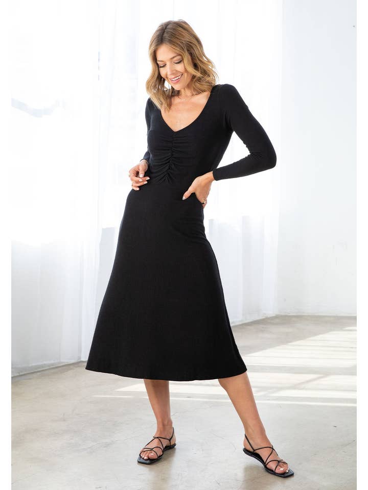 Lovestitch - Wholesale Dress - Women's - Chic Bamboo Micro Rib Knit Midi Dress4