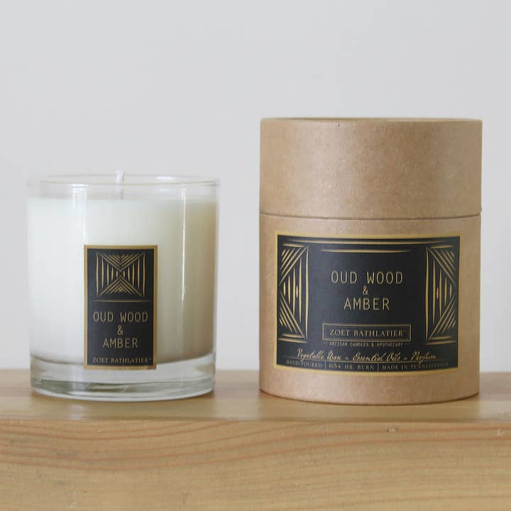 Vela rústica de 11 oz, color negro, madera de Oud y ámbar para venta al por mayor de Zoet Bathlatier