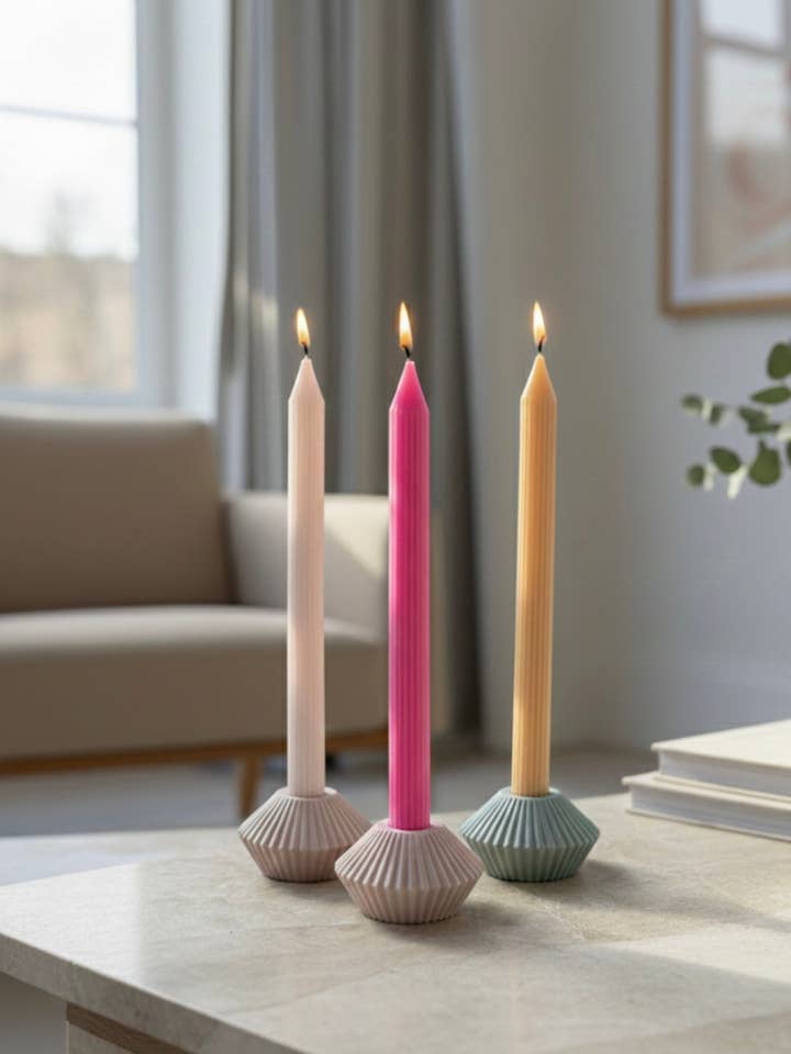 Bougie en cire de soja Thin Ribbed Peak Taper pour la vente par CandlesCo Australia