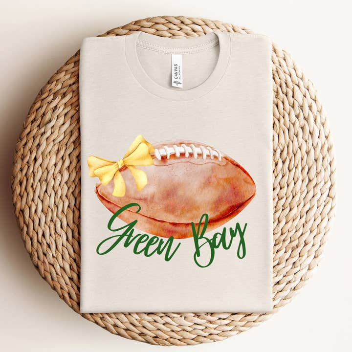 Green Bay Football Bow T Shirt for wholesale by Simply Midwest