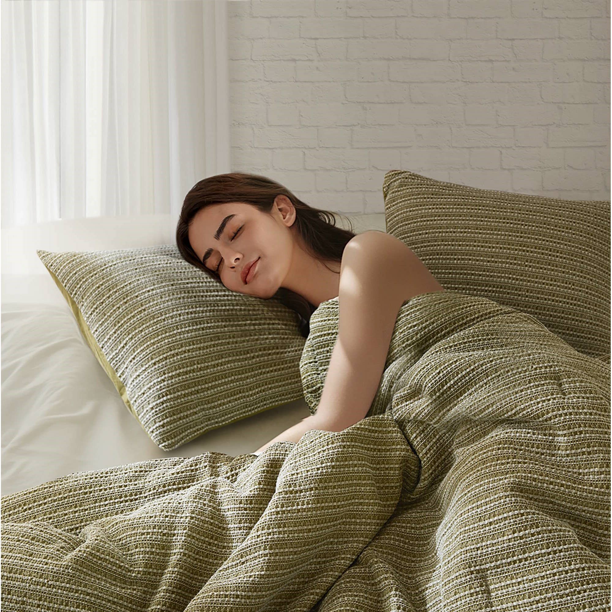 Olliix - Wholesale Bedding Set - 3 Piece Vintage Waffle Washed Comforter Set, Green3