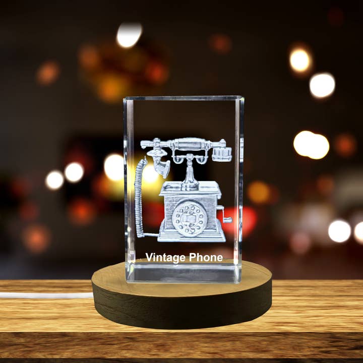 AB Crystal Collection - Wholesale Decorative Tabletop Object - Recognition Collectible Crystal Sculpture Rotary Dial Phone
