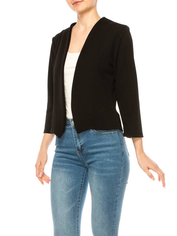 MOA COLLECTION - Wholesale Blazer - Women's - Women's Collarless Blazer 3/4 Sleeves Cardigan