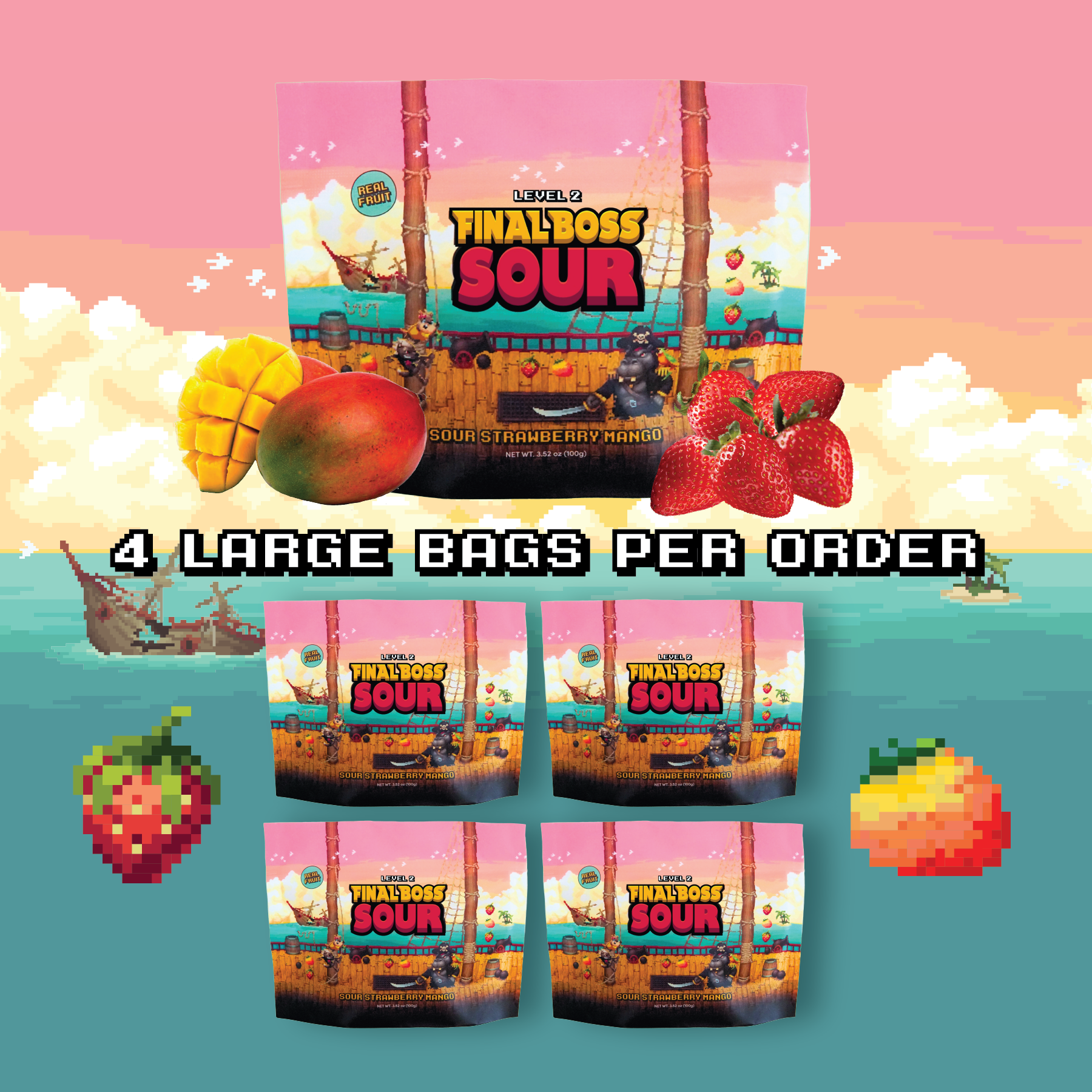 Final Boss Sour - Wholesale Gummy - Level 2 Strawberry x Mango (4-Pack)2