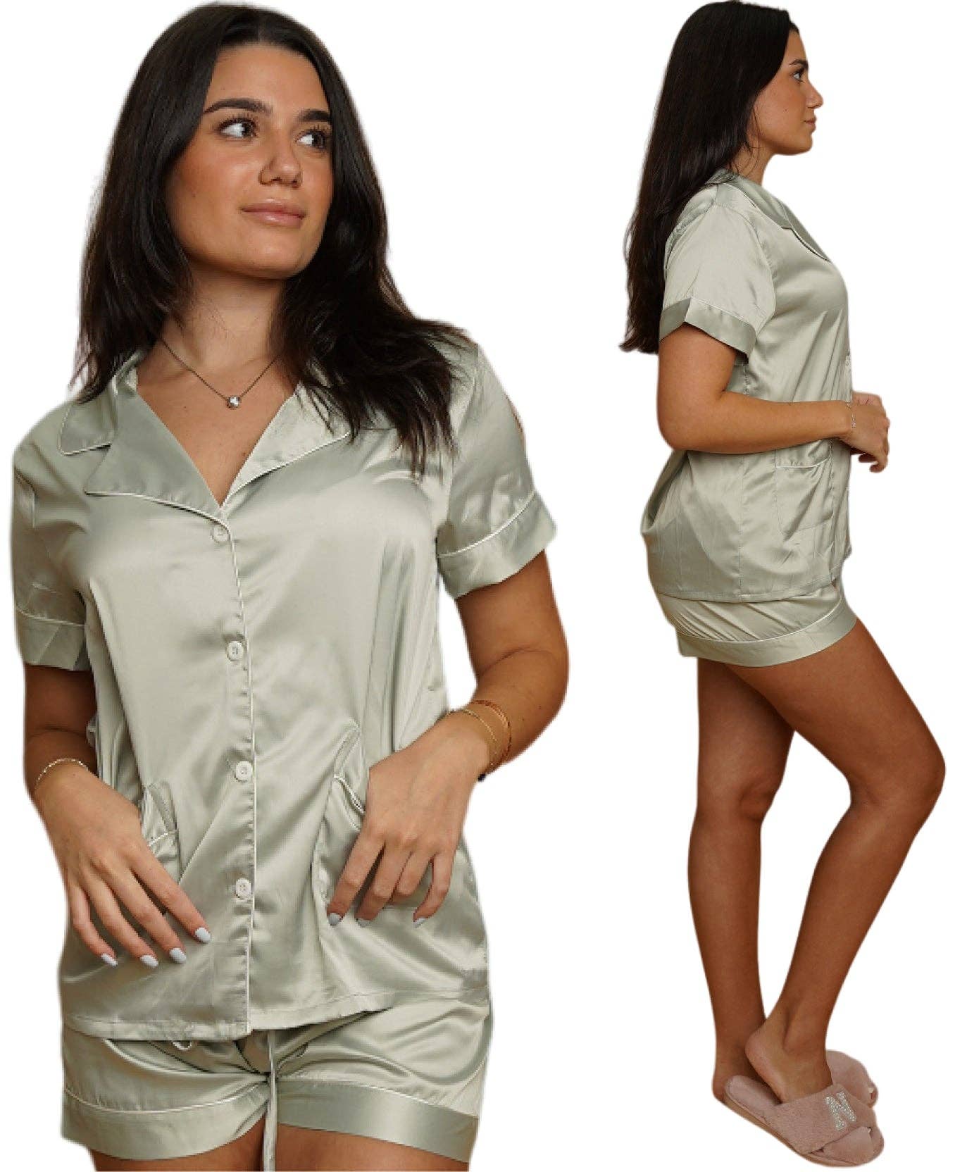 Taniri - Wholesale Sleepwear Set - Women's - ASHLEY SHORT MATTE SATIN PAJAMAS46