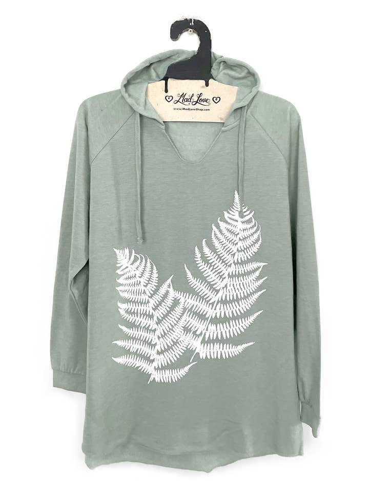 Mad Love Shop - Wholesale Hoodie - Women's - Sage Green Fleece V-Notch Beach Pullover Hood w/ Evergreens5