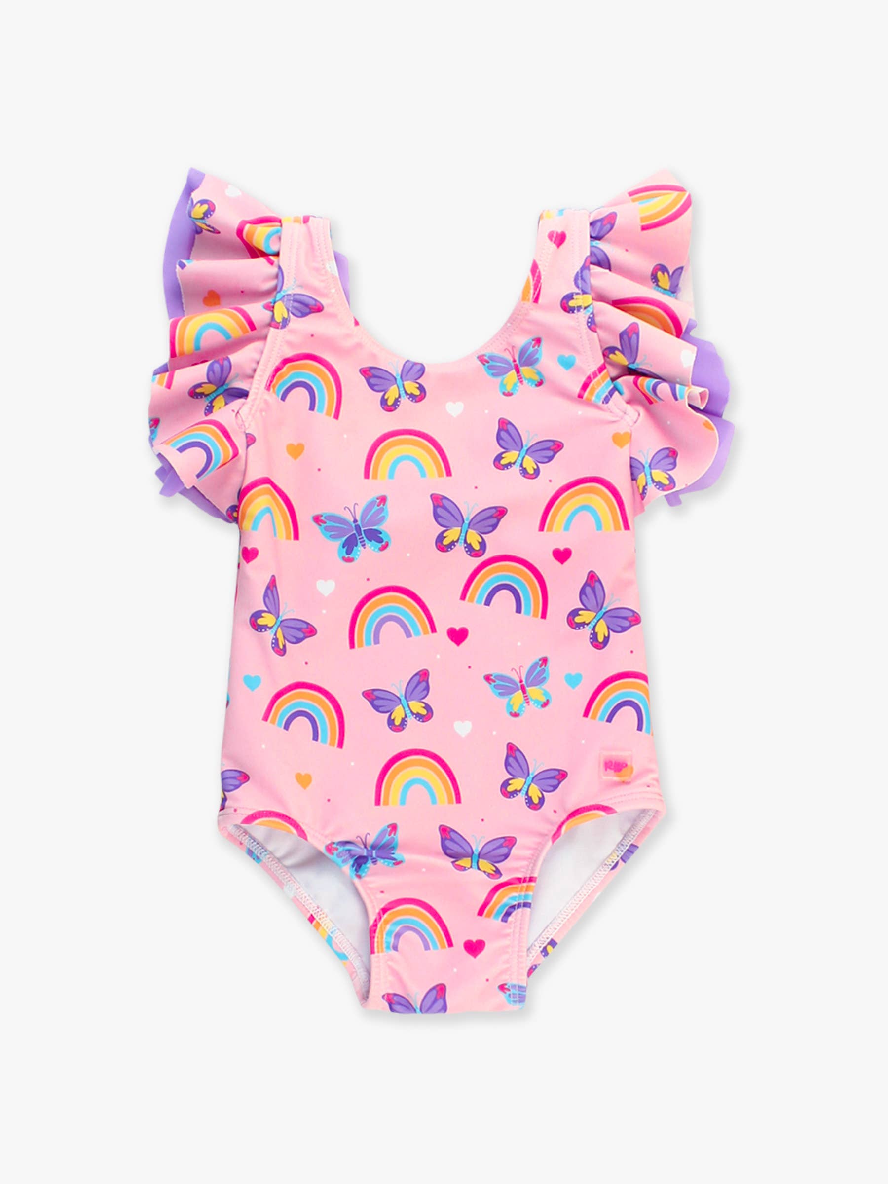 Pink Girls Rainbows & Butterflies Butterfly Sleeve One Piece Swimsuit for wholesale on Faire6
