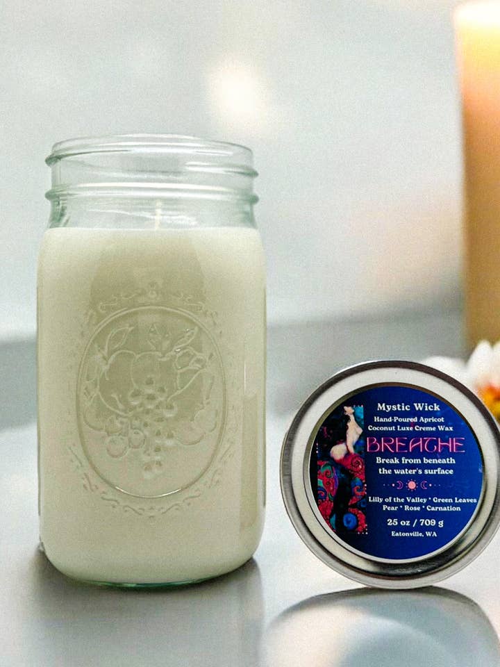 English Garden - (Breathe) Cire d'abricot/noix de coco - Bougie en pot Mason 25 oz pour la vente par Mystic Wick LLC