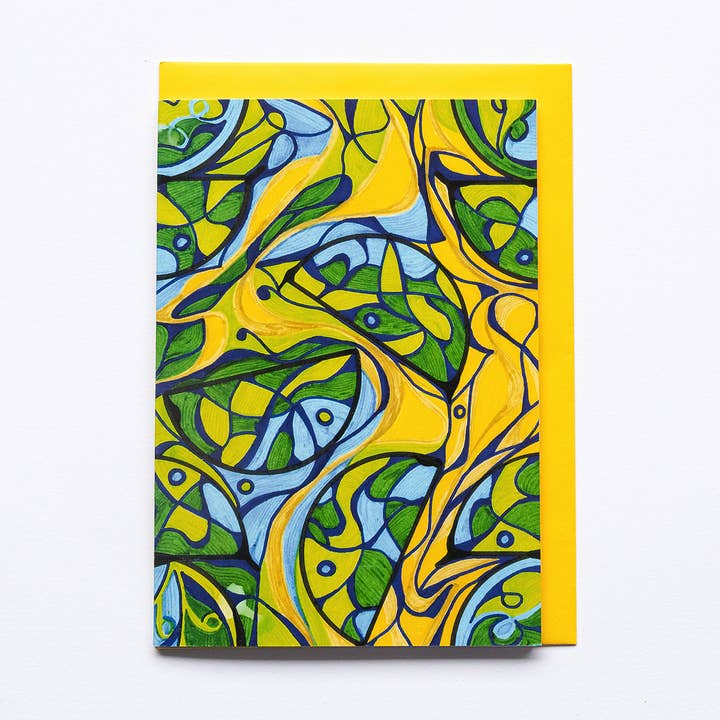 Moderne Halbkreise Blau Gelb | Kunstkarte für den Großhandel von Lilian G Limited