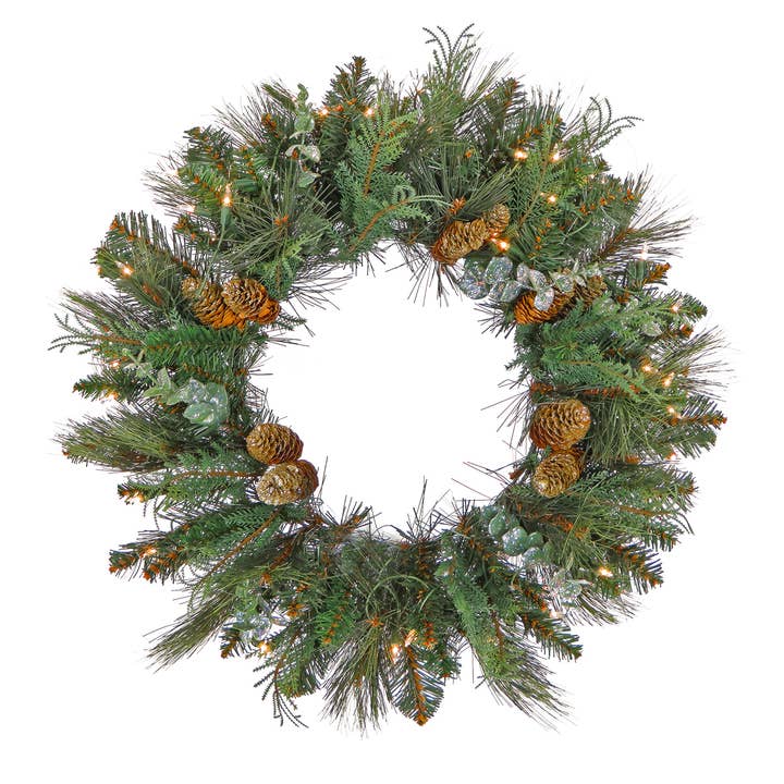 30 in. Pre-Lit North Conway Wreath with Warm White LED Lights for wholesale by National Tree Company