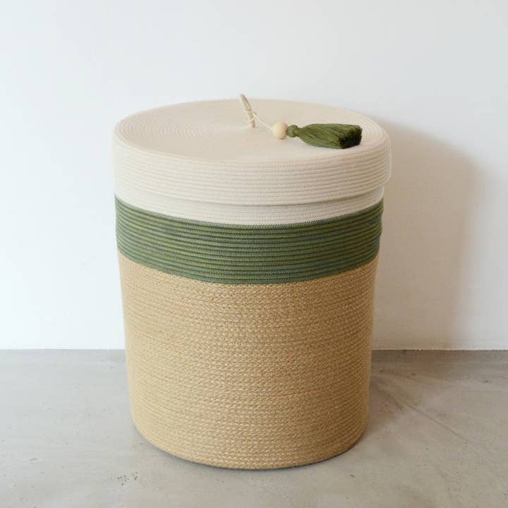 Mia Mélange - Wholesale Laundry Basket - Lidded Laundry Basket - Olive Jute Jungle1