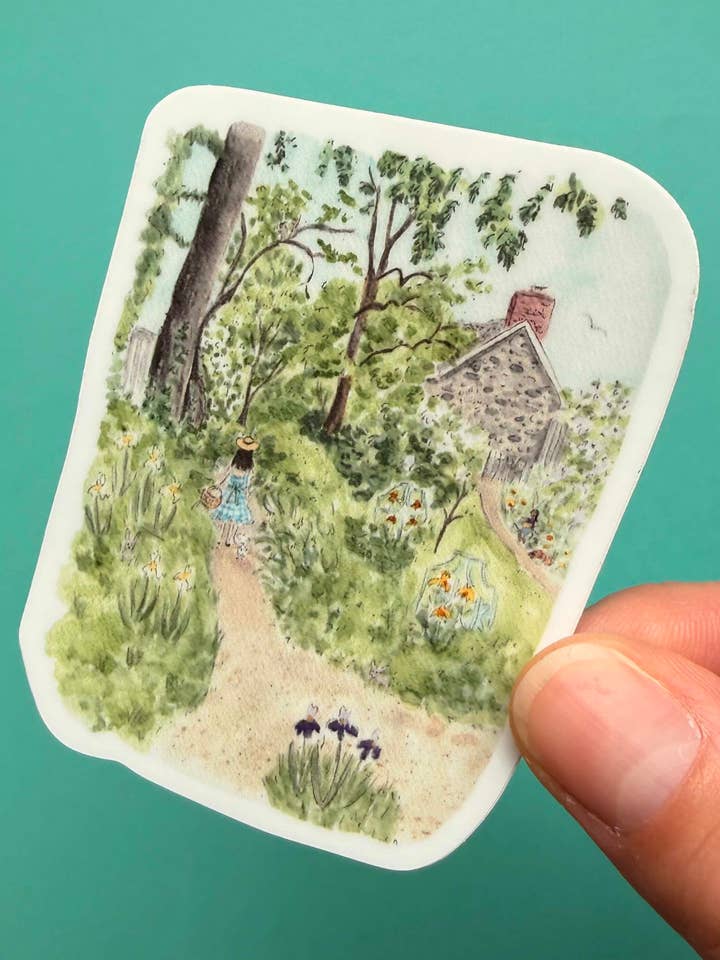 Old Stone house Georgetown sticker DC watercolor art for wholesale by Alexandra Schmeling Fine Art