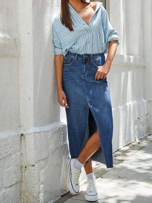 denim midi skirt for wholesale by Fashion Combination