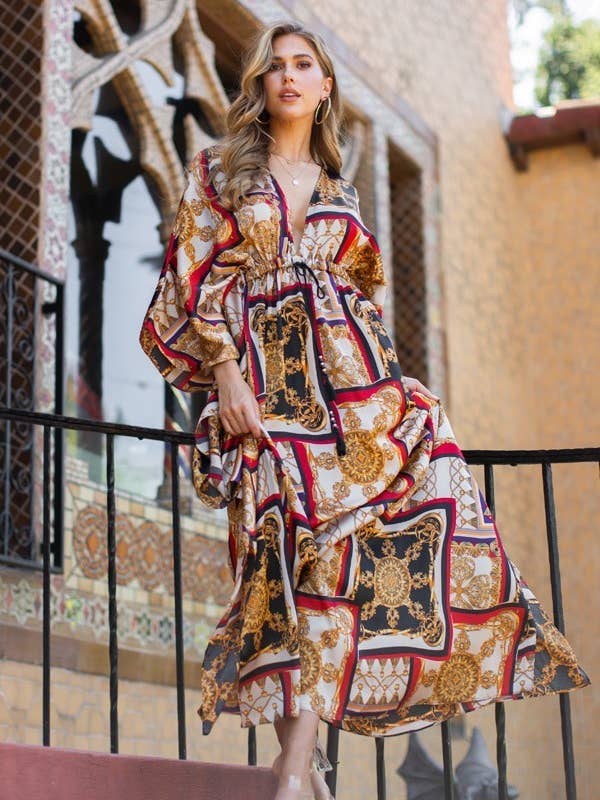 The Steven Wick Company - Wholesale Dress - Women's - Katy Lux Multi-Color Print Maxi Dress
